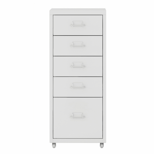 Steel 5 Drawer Mobile File Cabinet Office/Home Under-desk Storage Cupboard - White