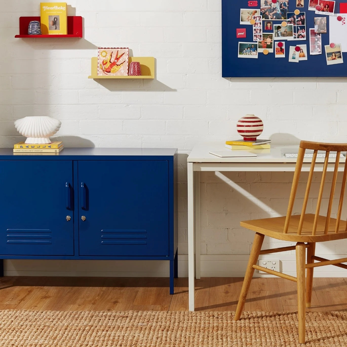 Steel TV Stand Metal Locker Adjustable Shelves Sideboard Storage Cabinet - Navy Blue