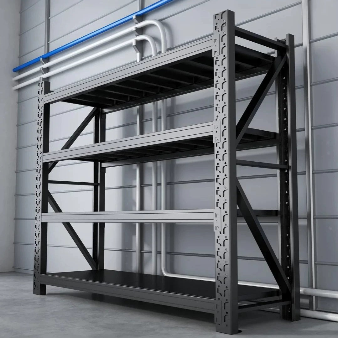 Steel 350kg Heavy Duty 4 Shelf Industrial Shelving Adjustable Storage Racks - Matte Black
