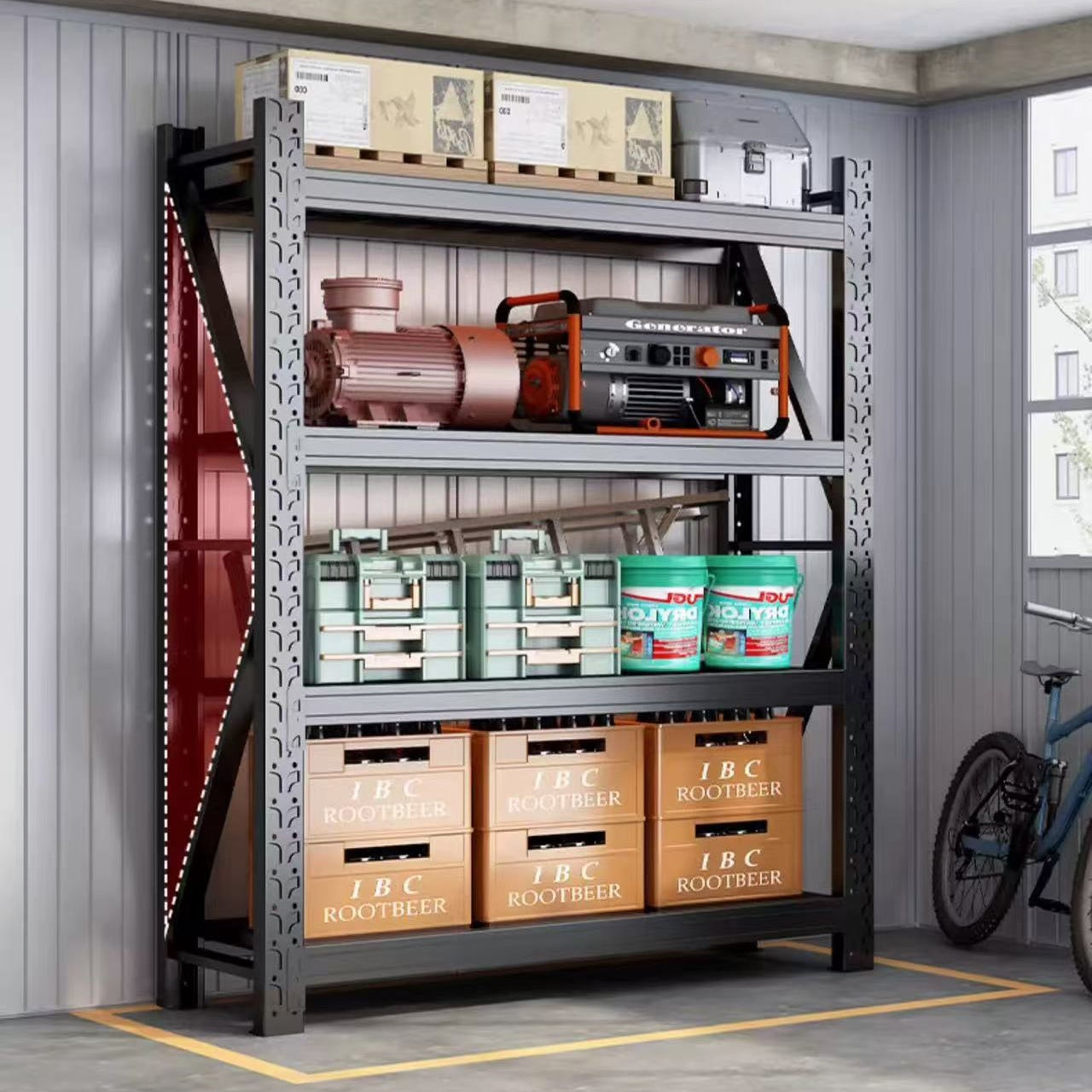 Steel 350kg Heavy Duty 4 Shelf Industrial Shelving Adjustable Storage Racks - Matte Black