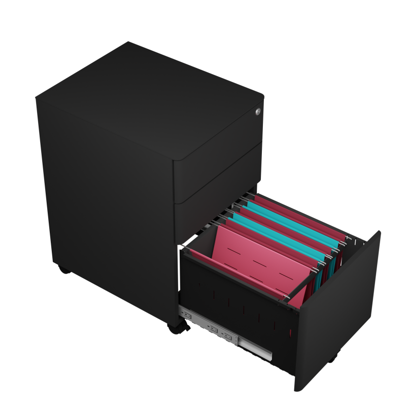Steel 3 Drawer Lockable Mobile File Cabinets For Office/Home - Arc Handle - Black