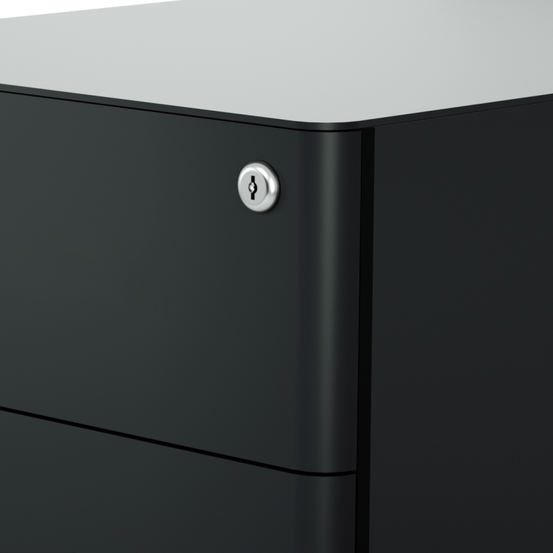 Steel 3 Drawer Lockable Mobile File Cabinets For Office/Home - Arc Handle - Black
