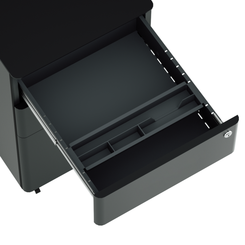 Steel 3 Drawer Lockable Mobile File Cabinets For Office/Home - Arc Handle - Black