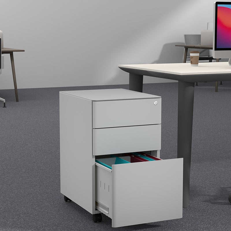 Steel 3 Drawer Lockable Mobile File Cabinets For Office/Home - Arc Handle - Light Grey