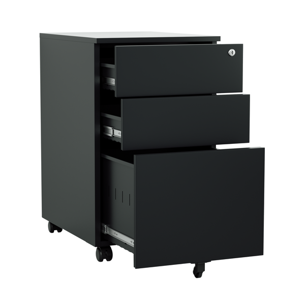 Steel 3 Drawer Side Handle Mobile Pedestal Filing Locker Bla