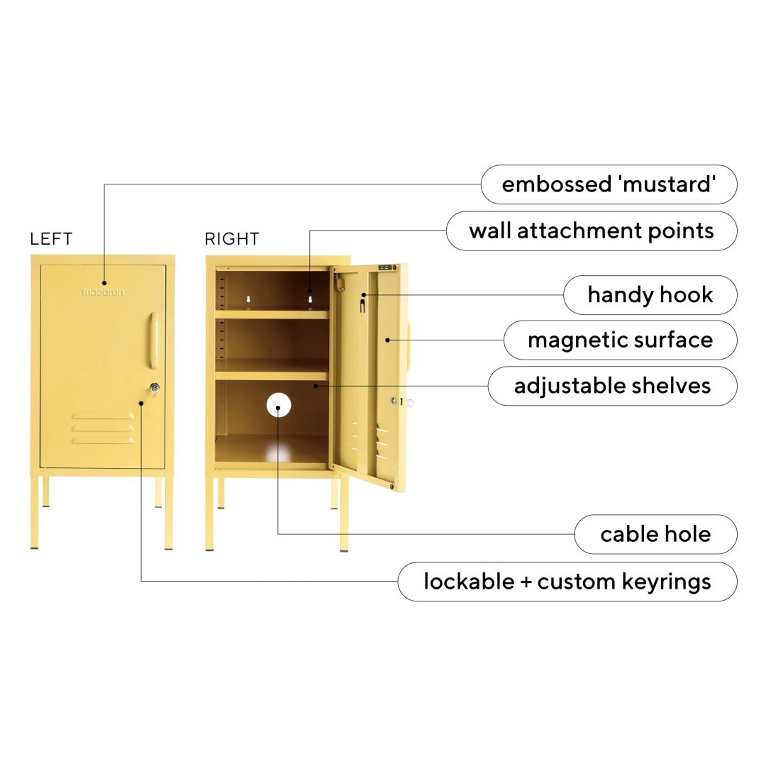 Steel Bedside Pedestal Metal Locker Adjustable Shelves Storage Cabinet - Butter Yellow
