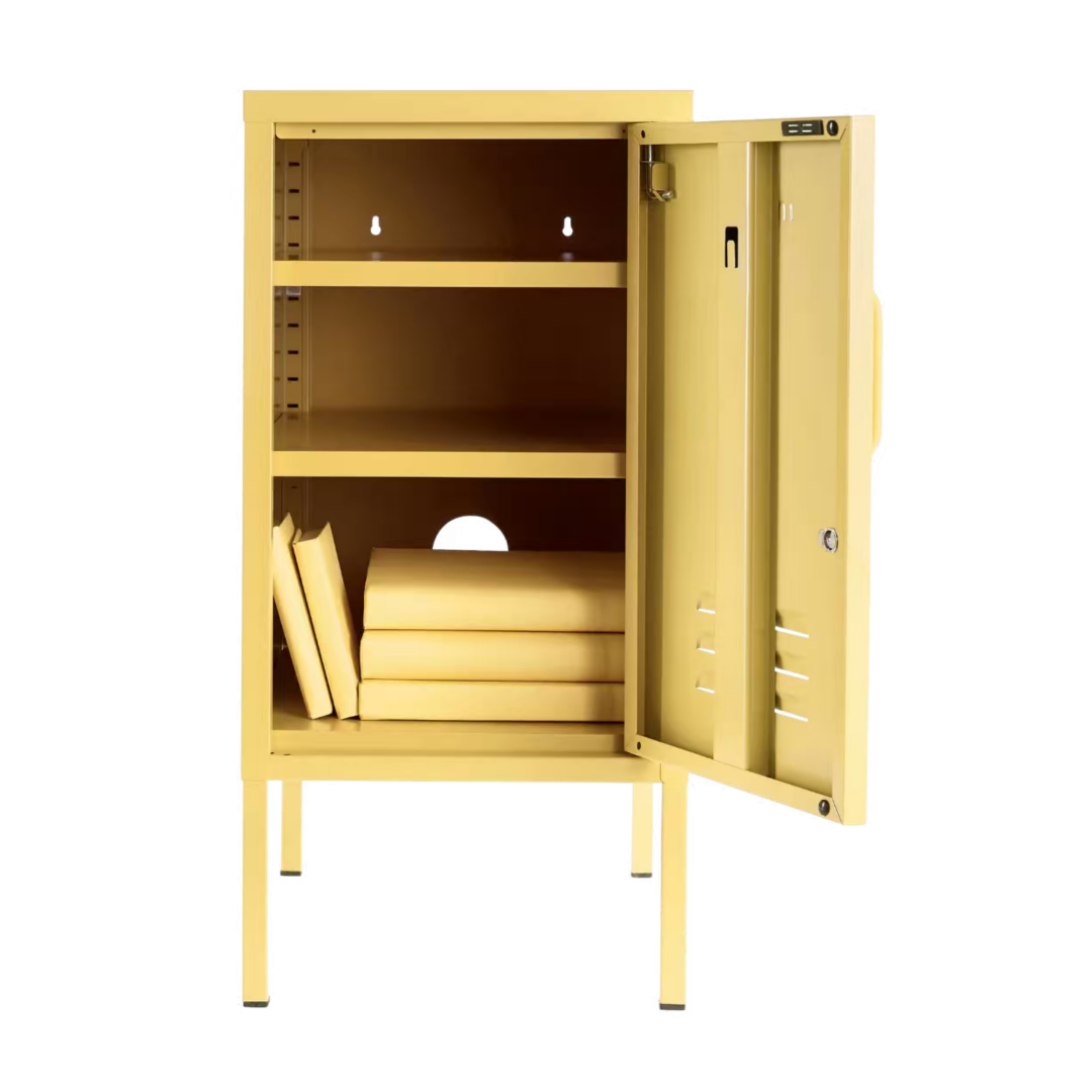 Steel Bedside Pedestal Metal Locker Adjustable Shelves Storage Cabinet - Butter Yellow