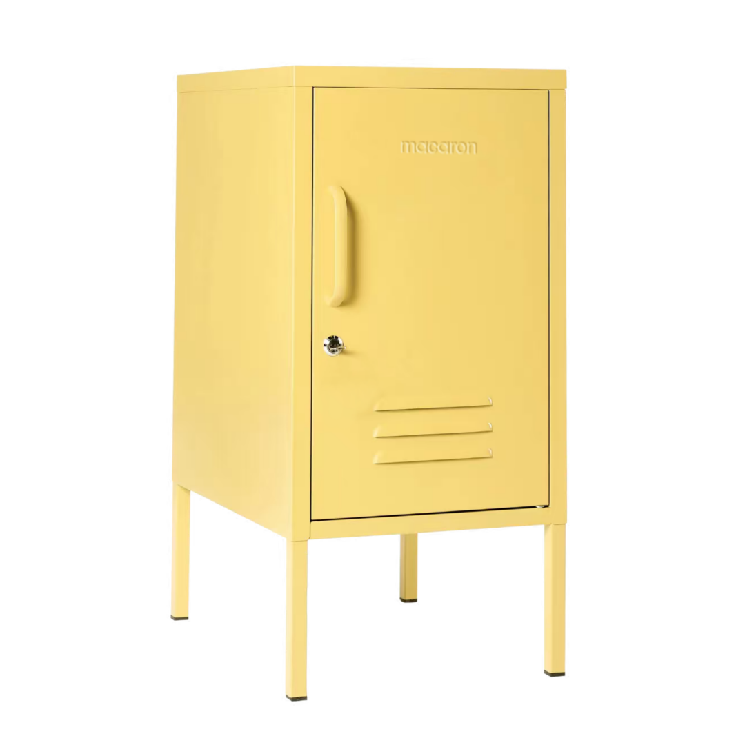 Steel Bedside Pedestal Metal Locker Adjustable Shelves Storage Cabinet - Butter Yellow