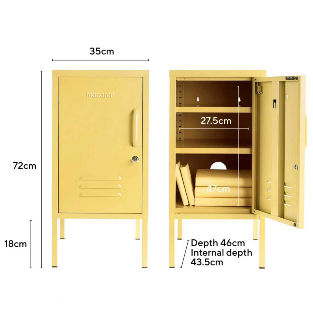 Steel Bedside Pedestal Metal Locker Adjustable Shelves Storage Cabinet - Butter Yellow