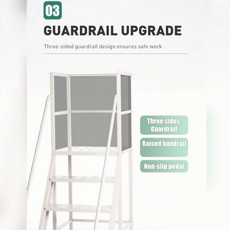 Steel 10 Step Mobile Rolling Safety Ladder Warehouse Access Ladder - Light Grey