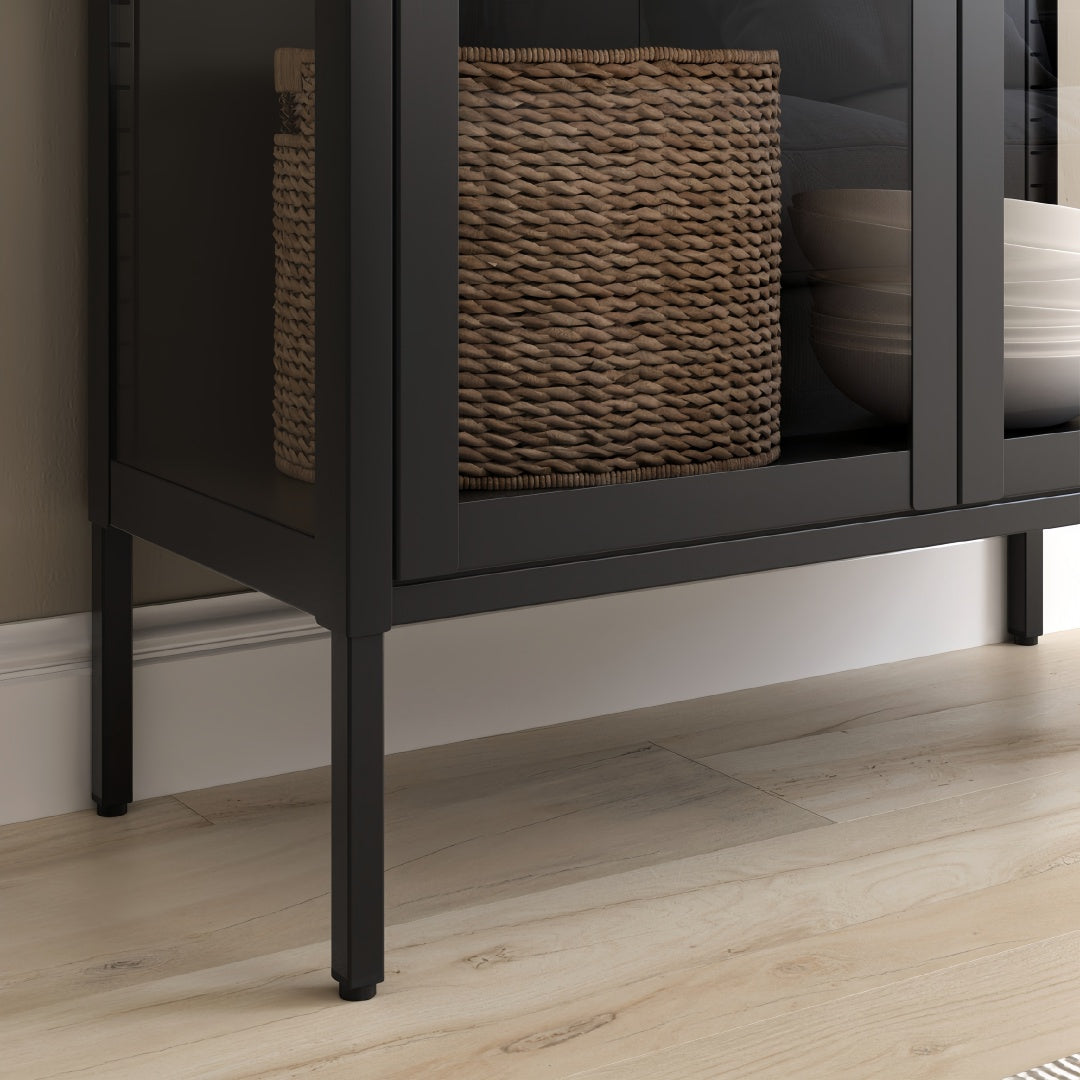 Steel Glass Display Cabinet Bookcases Storage Cupboard - Black