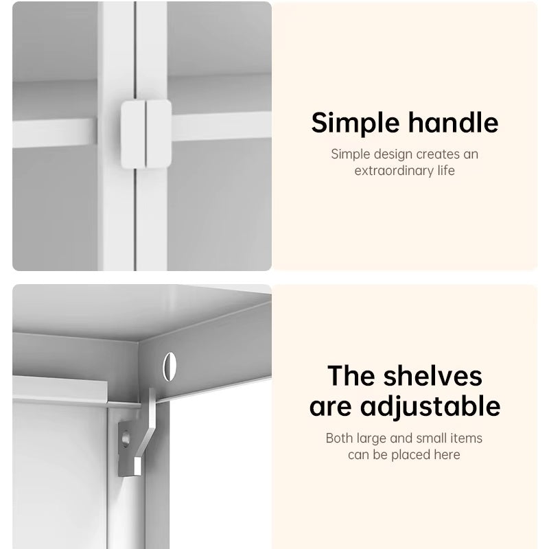 Steel Glass Display Cabinet Bookcases Storage Cupboard - White