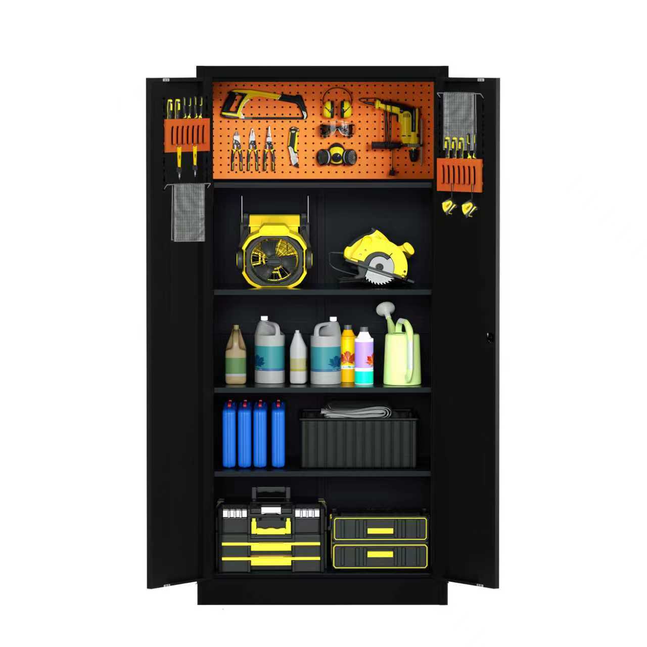 Steel Swing Door Inner Handle Tool Storage Cabinet Cupboard Locker - Black and Orange
