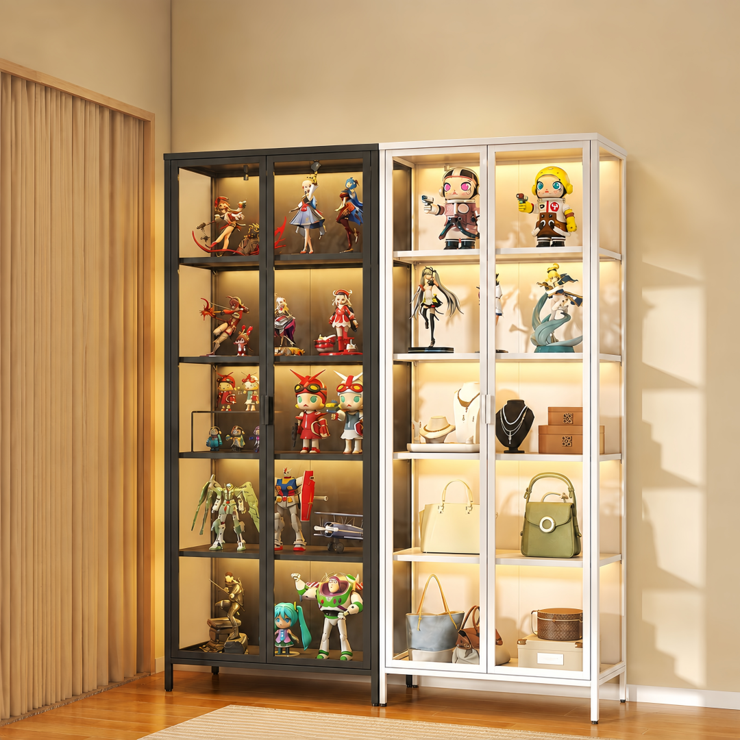 Steel Glass Display Cabinet Bookcases Storage Cupboard - White