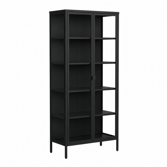 Steel Glass Display Cabinet Bookcases Storage Cupboard - Black