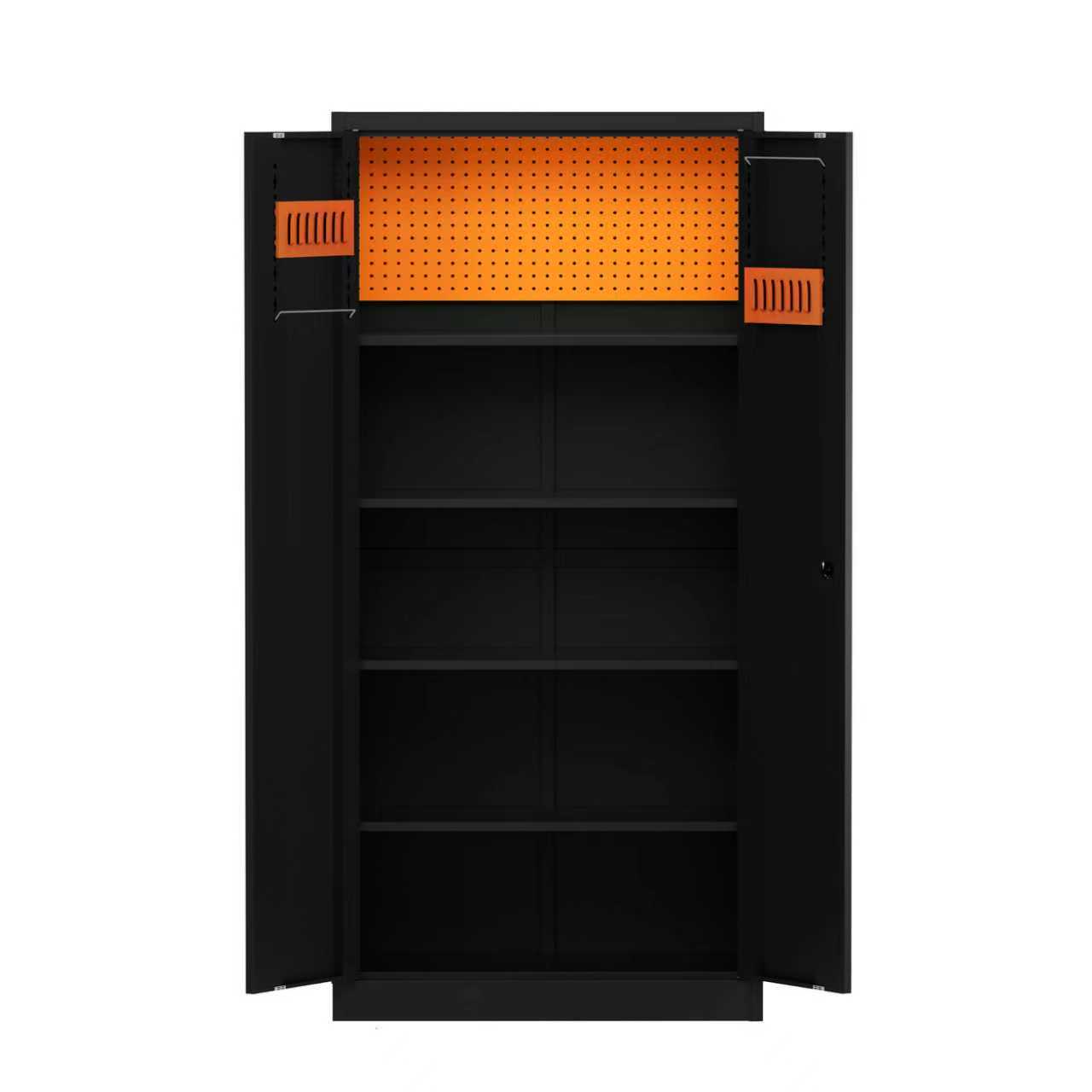 Steel Swing Door Inner Handle Tool Storage Cabinet Cupboard Locker - Black and Orange