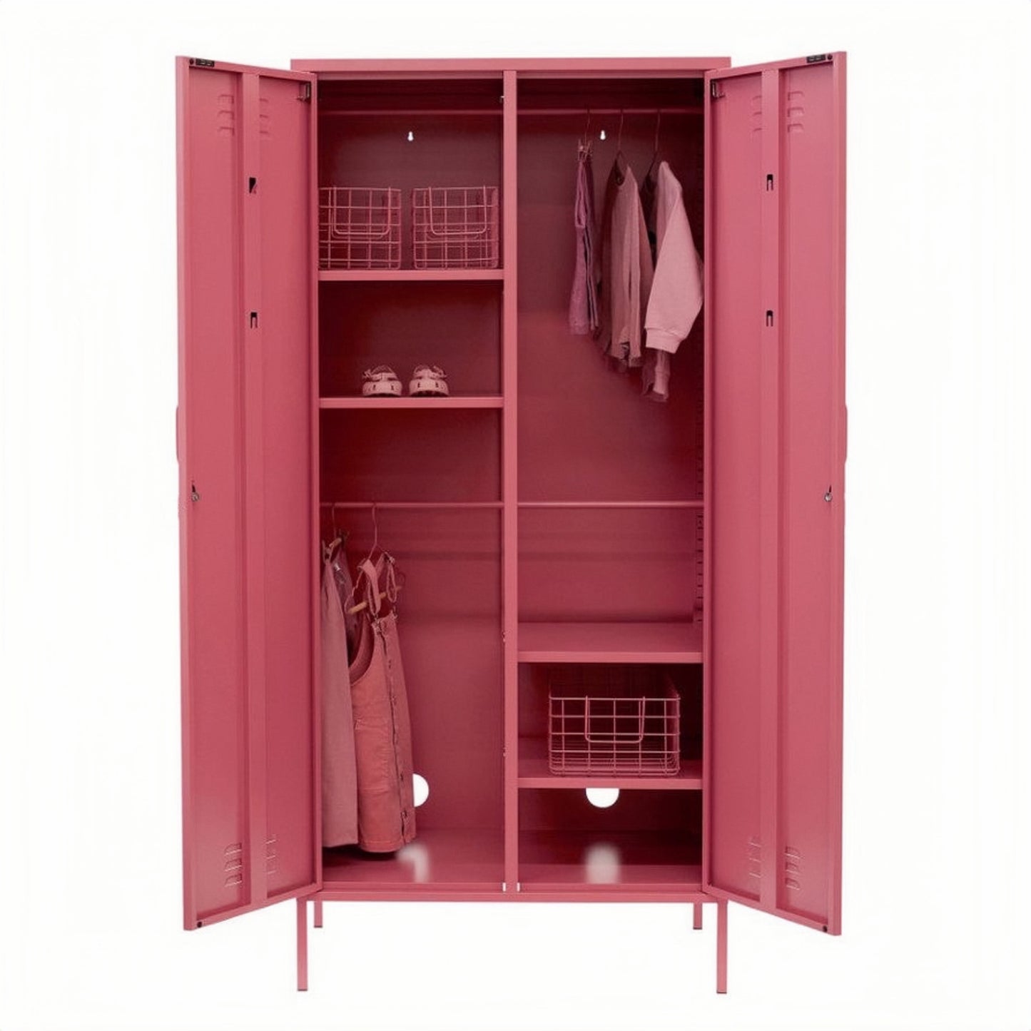Steel Swing Door Wardrobe Twinny Locker Storage Cabinet Cupboard - Raspberry Pink