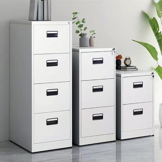 Steel Vertical 4 Drawer Filing Cabinet Cupboard Locker With Black Inner Handle - Light Grey