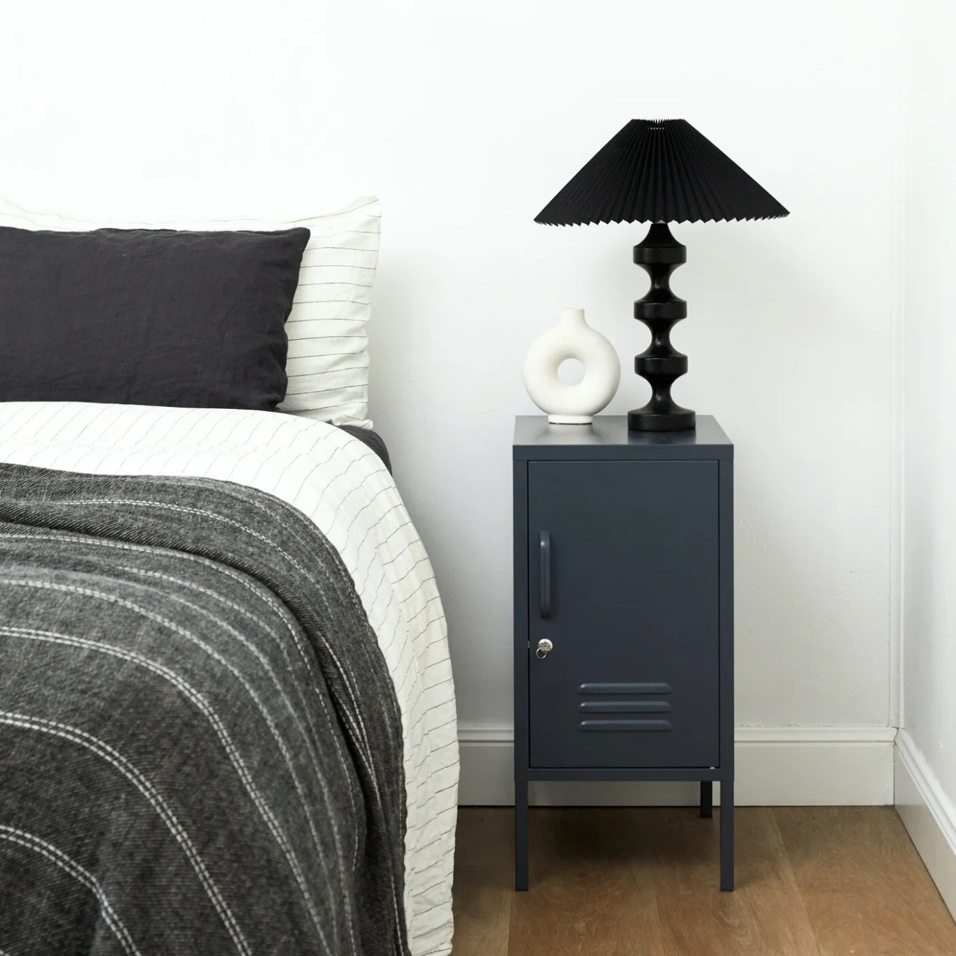 Steel Bedside Pedestal Metal Locker Adjustable Shelves Storage Cabinet - Black