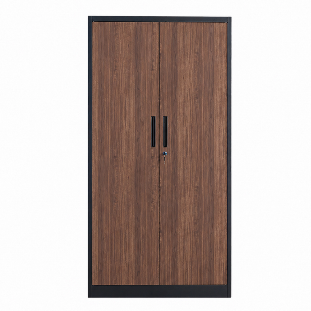 Steel Filing Cabinet Office/Home Storage Cupboard Locker File Organizer - Walnut & Black