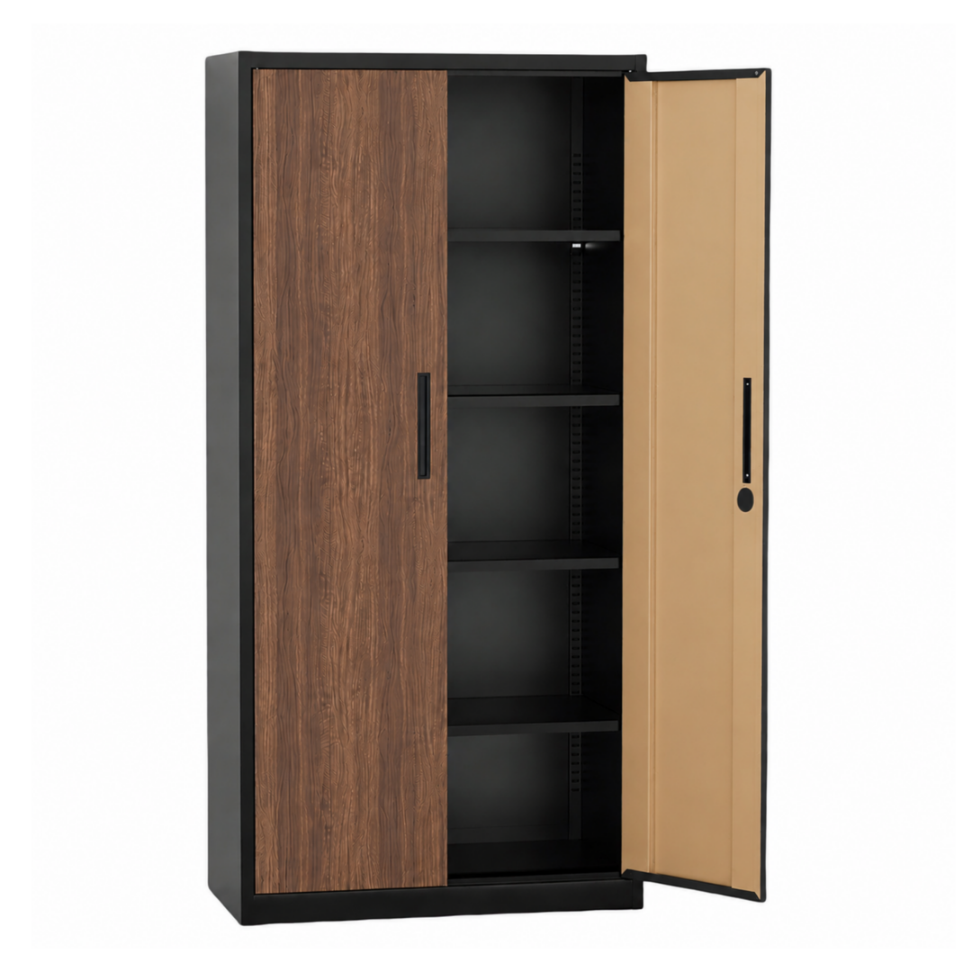 Steel Filing Cabinet Office/Home Storage Cupboard Locker File Organizer - Walnut & Black