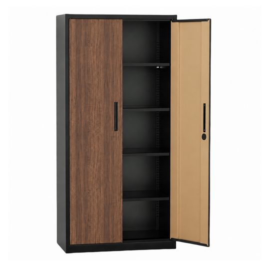 Steel Filing Cabinet Office/Home Storage Cupboard Locker File Organizer - Walnut & Black