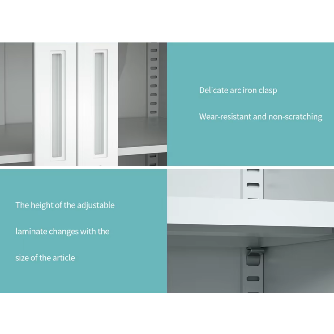 Steel Glass Door Filing Cabinet Office/Home Storage Cupboard Locker File Organizer - Light Grey