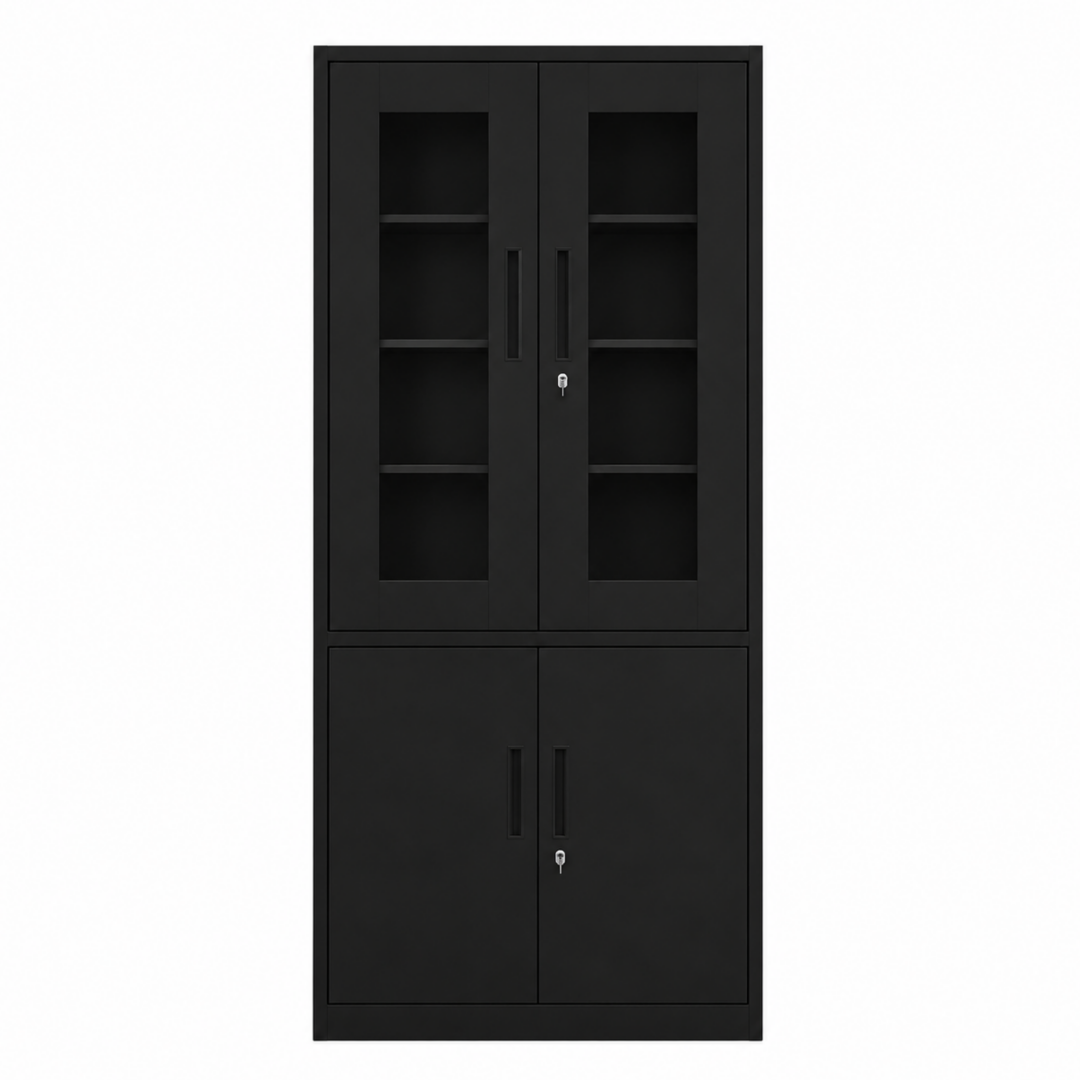 Steel Glass Door Filing Cabinet Office/Home Storage Cupboard Locker File Organizer - Black