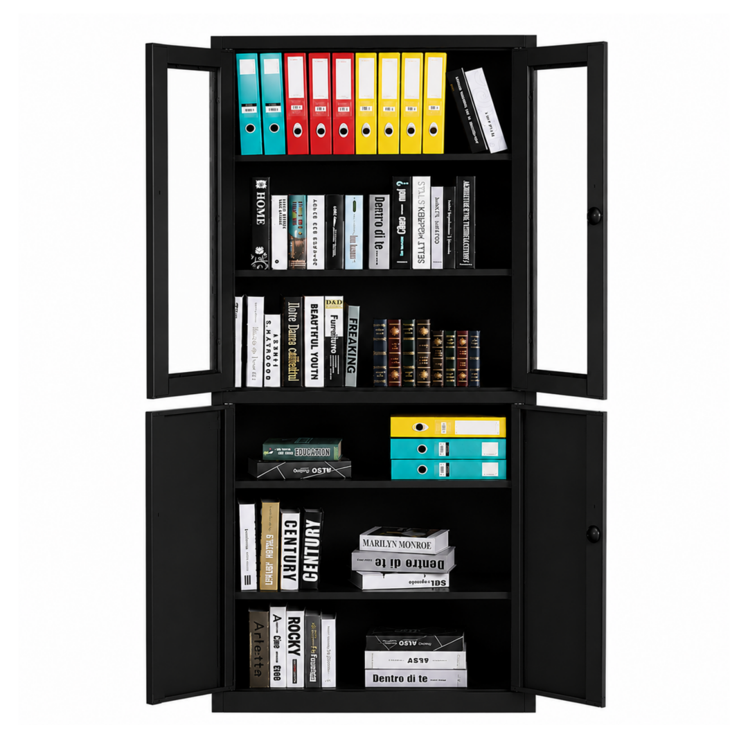 Steel Glass Door Filing Cabinet Office/Home Storage Cupboard Locker File Organizer - Black