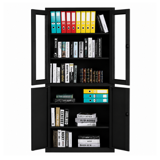 Steel Glass Door Filing Cabinet Office/Home Storage Cupboard Locker File Organizer - Black