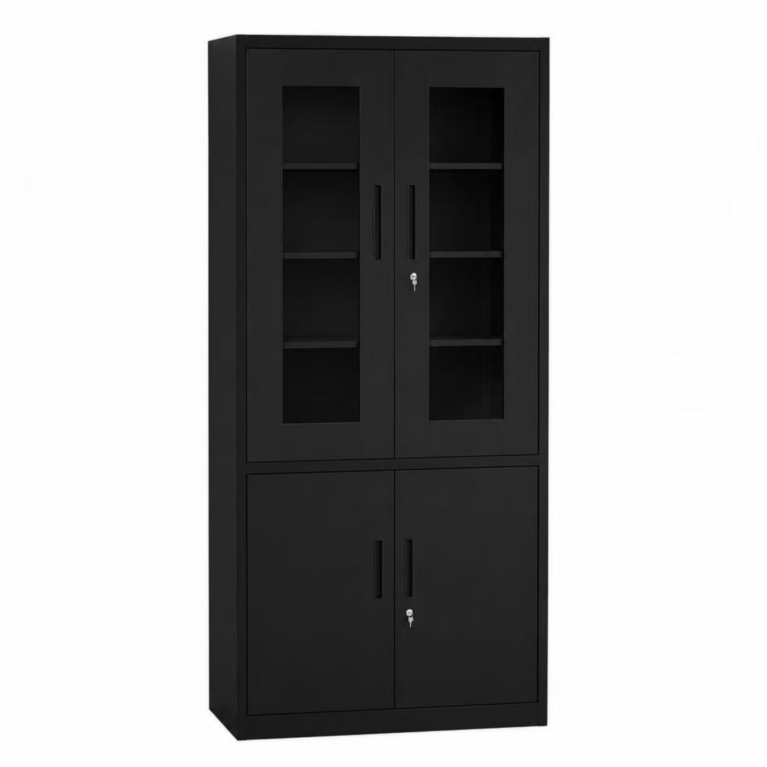 Steel Glass Door Filing Cabinet Office/Home Storage Cupboard Locker File Organizer - Black