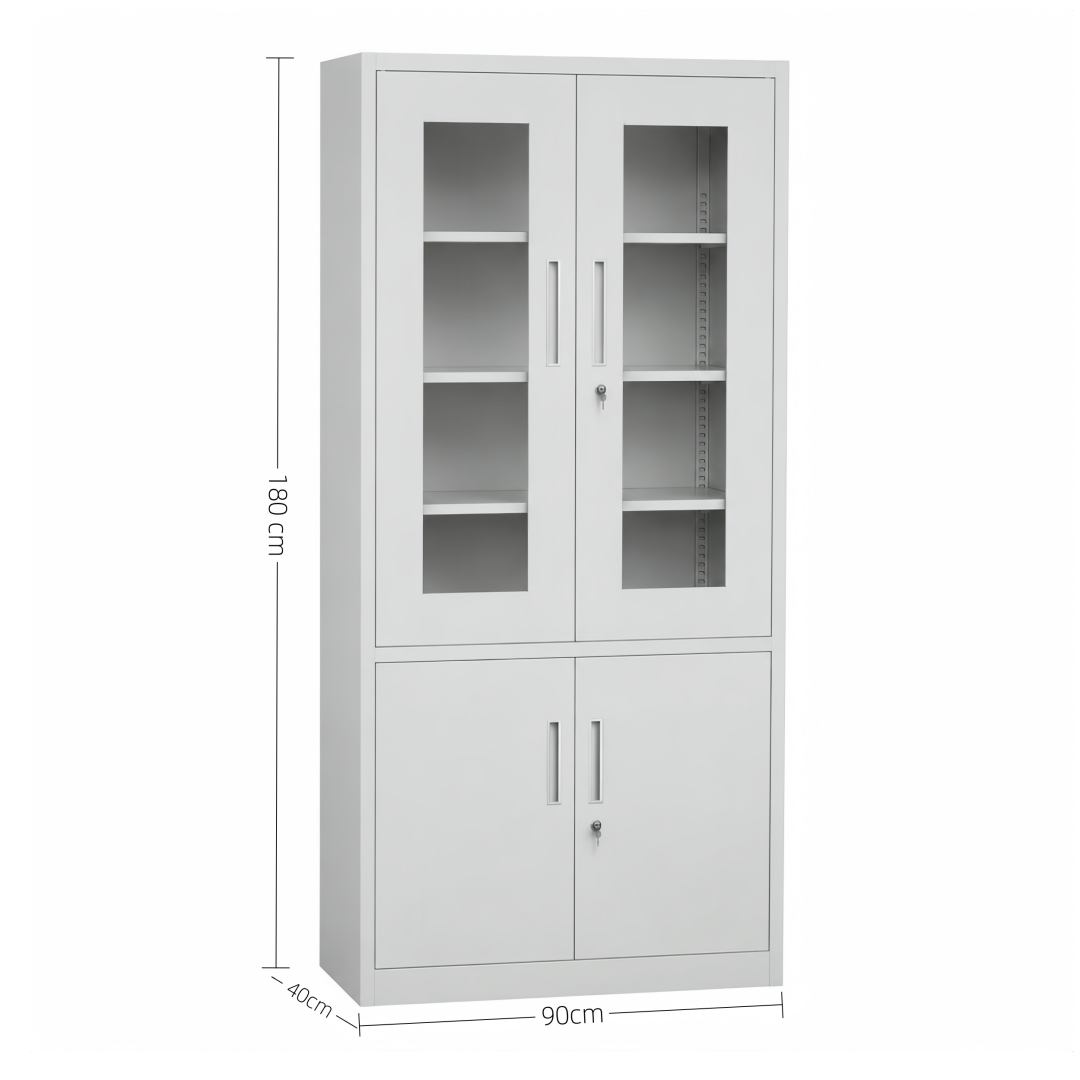 Steel Glass Door Filing Cabinet Office/Home Storage Cupboard Locker File Organizer - Light Grey
