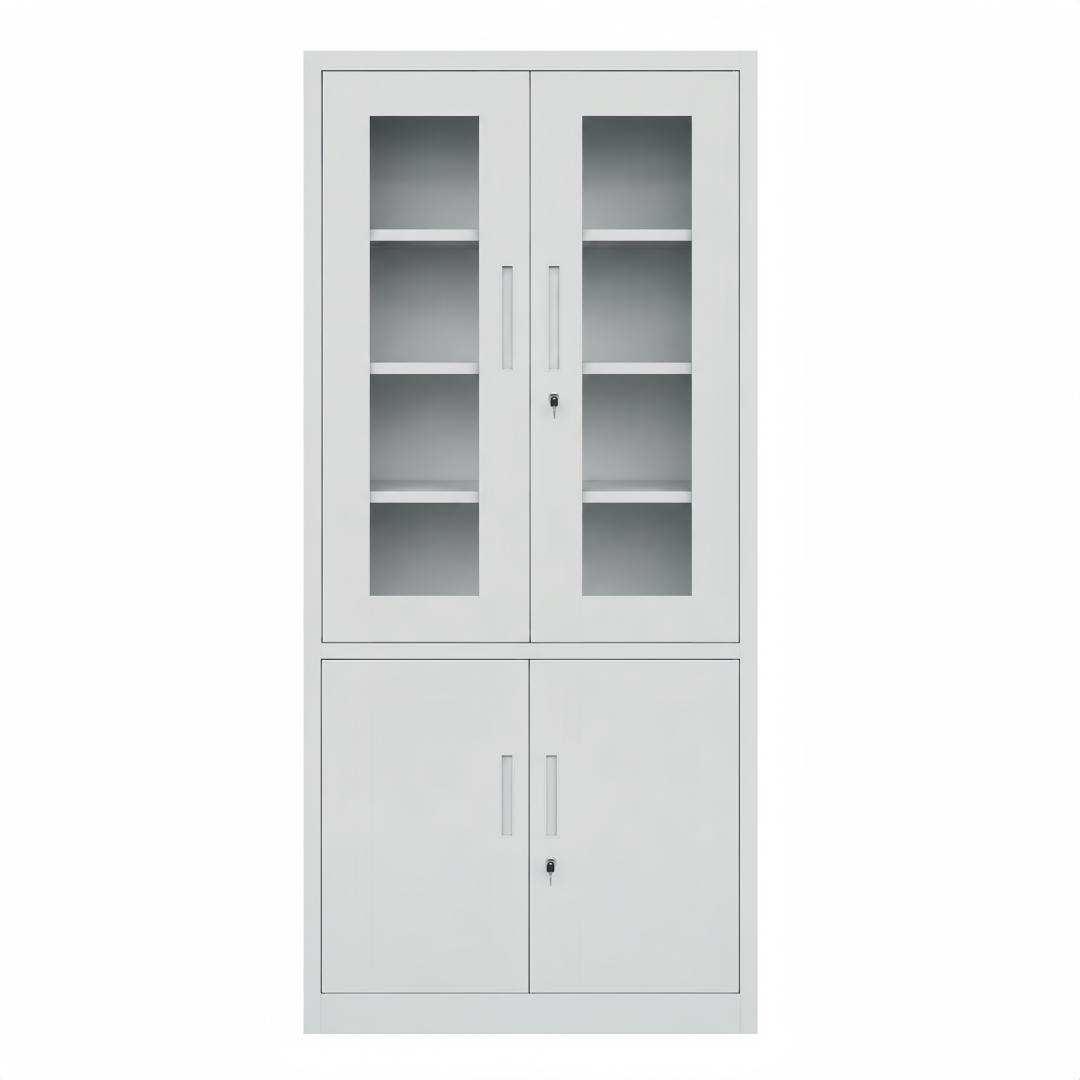Steel Glass Door Filing Cabinet Office/Home Storage Cupboard Locker File Organizer - Light Grey