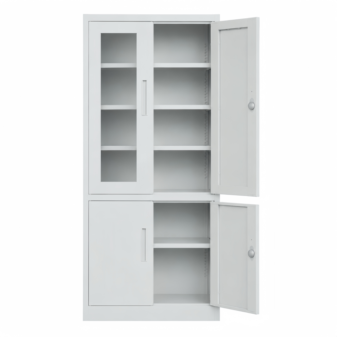 Steel Glass Door Filing Cabinet Office/Home Storage Cupboard Locker File Organizer - Light Grey
