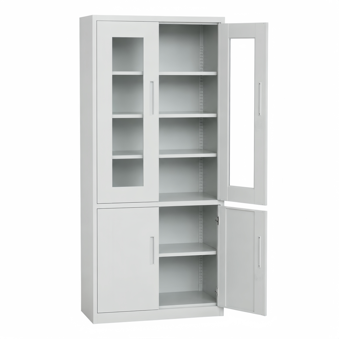 Steel Glass Door Filing Cabinet Office/Home Storage Cupboard Locker File Organizer - Light Grey