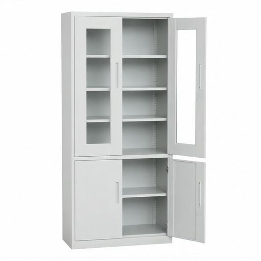 Steel Glass Door Filing Cabinet Office/Home Storage Cupboard Locker File Organizer - Light Grey