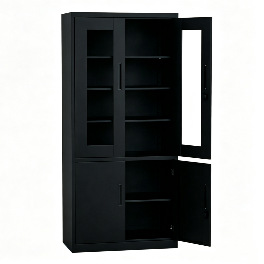 Steel Glass Door Filing Cabinet Office/Home Storage Cupboard Locker File Organizer - Black