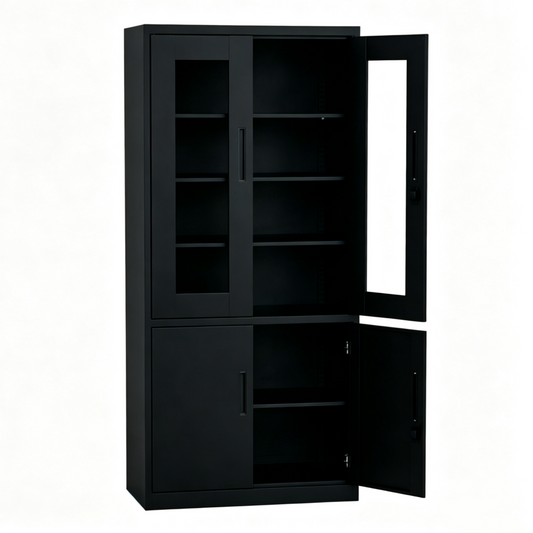 Steel Glass Door Filing Cabinet Office/Home Storage Cupboard Locker File Organizer - Black