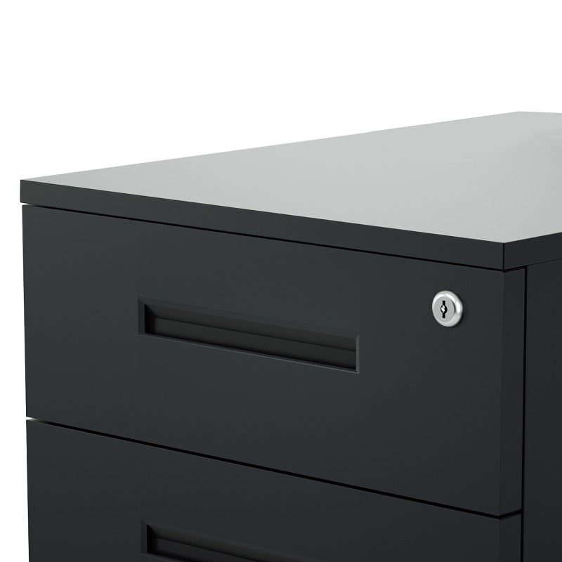 Steel 3 Drawer Lockable Mobile File Cabinets For Office/Home - Inner Handle - Black
