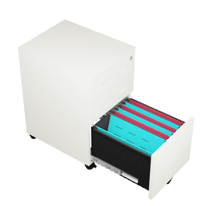 Steel 3 Drawer Lockable Mobile File Cabinets For Office/Home - Inner Handle  - White