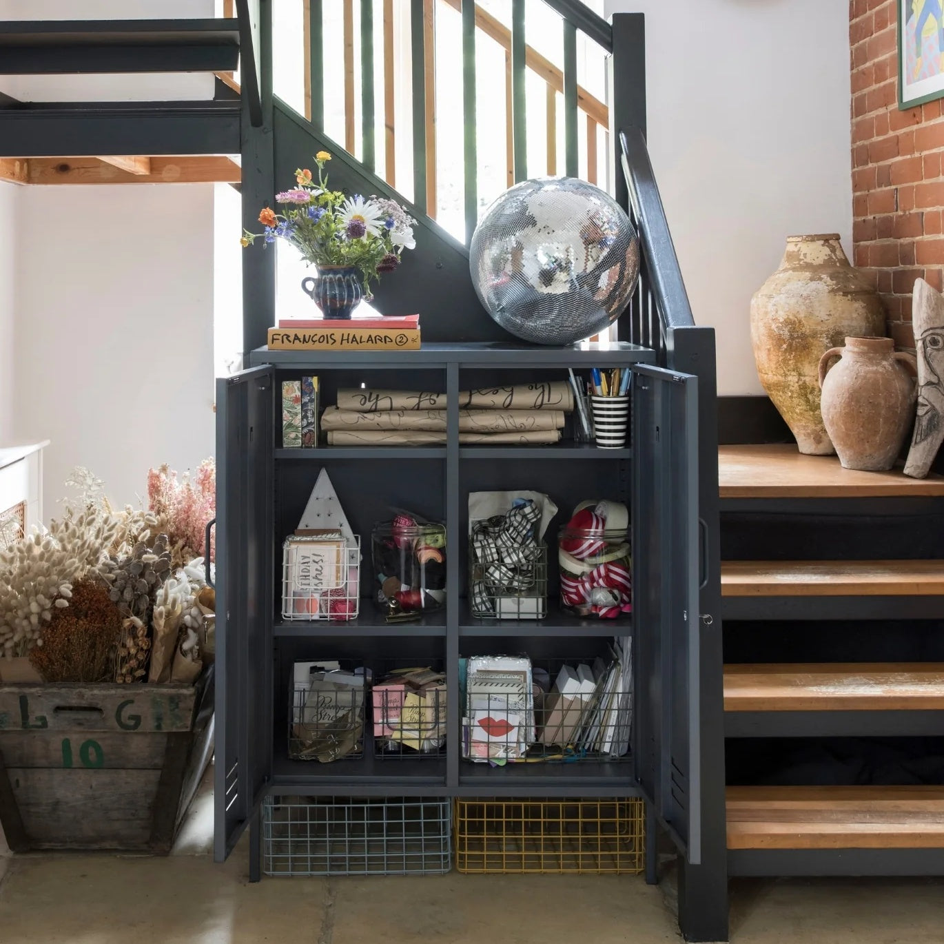 Steel Midi Sideboard Metal Locker Adjustable Shelves Storage Cabinet - Black