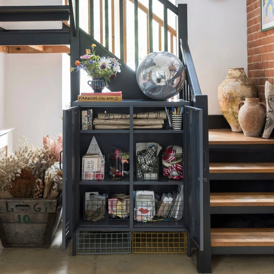 Steel Midi Sideboard Metal Locker Adjustable Shelves Storage Cabinet - Black