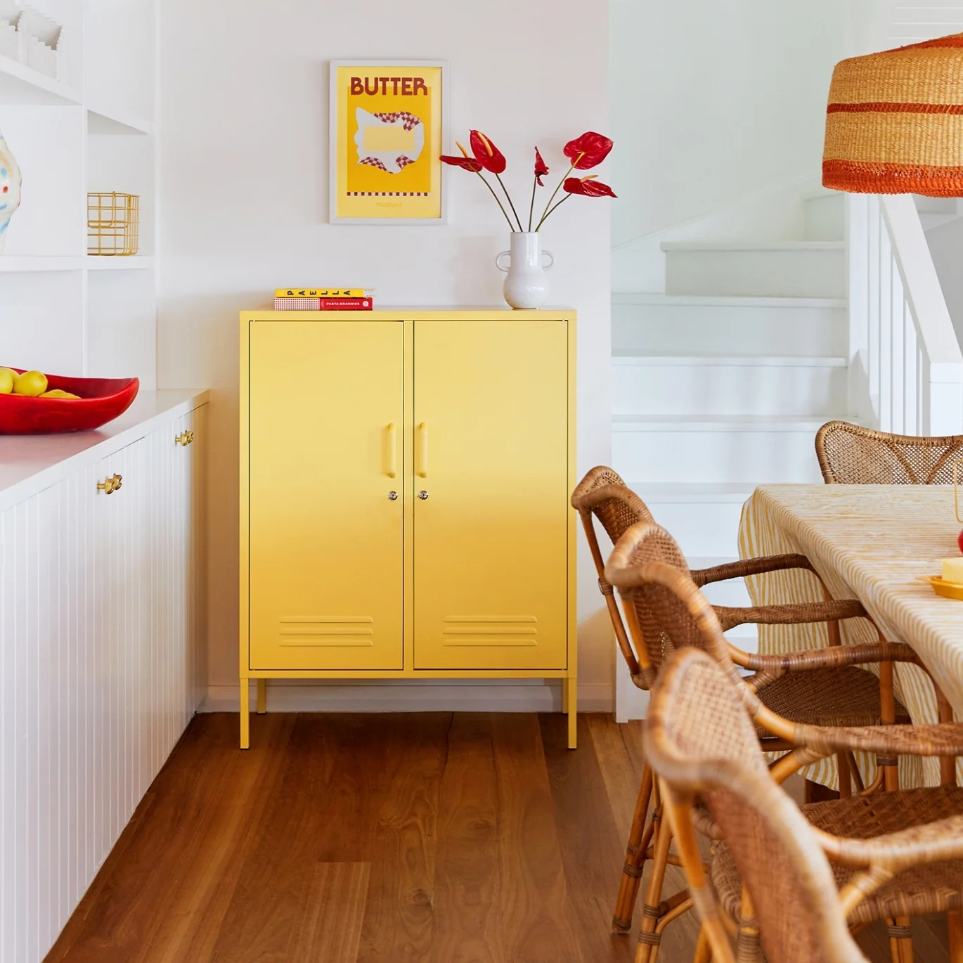 Steel Midi Sideboard Metal Locker Adjustable Shelves Storage Cabinet - Butter Yellow