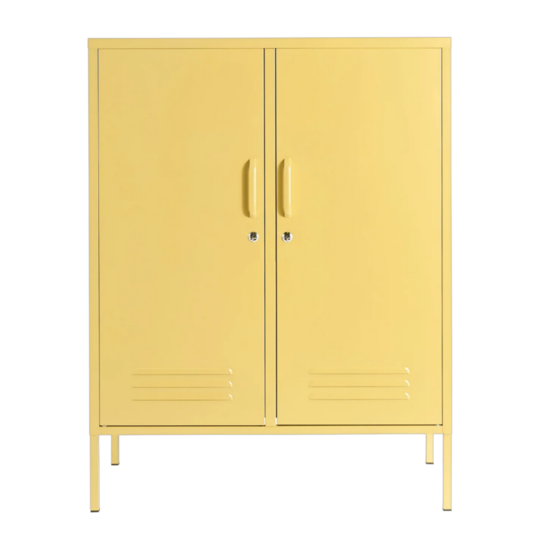 Steel Midi Sideboard Metal Locker Adjustable Shelves Storage Cabinet - Butter Yellow