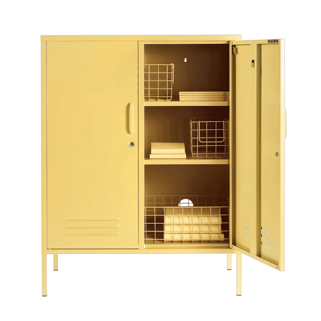Steel Midi Sideboard Metal Locker Adjustable Shelves Storage Cabinet - Butter Yellow