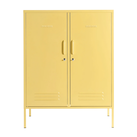 Steel Midi Sideboard Metal Locker Adjustable Shelves Storage Cabinet - Butter Yellow