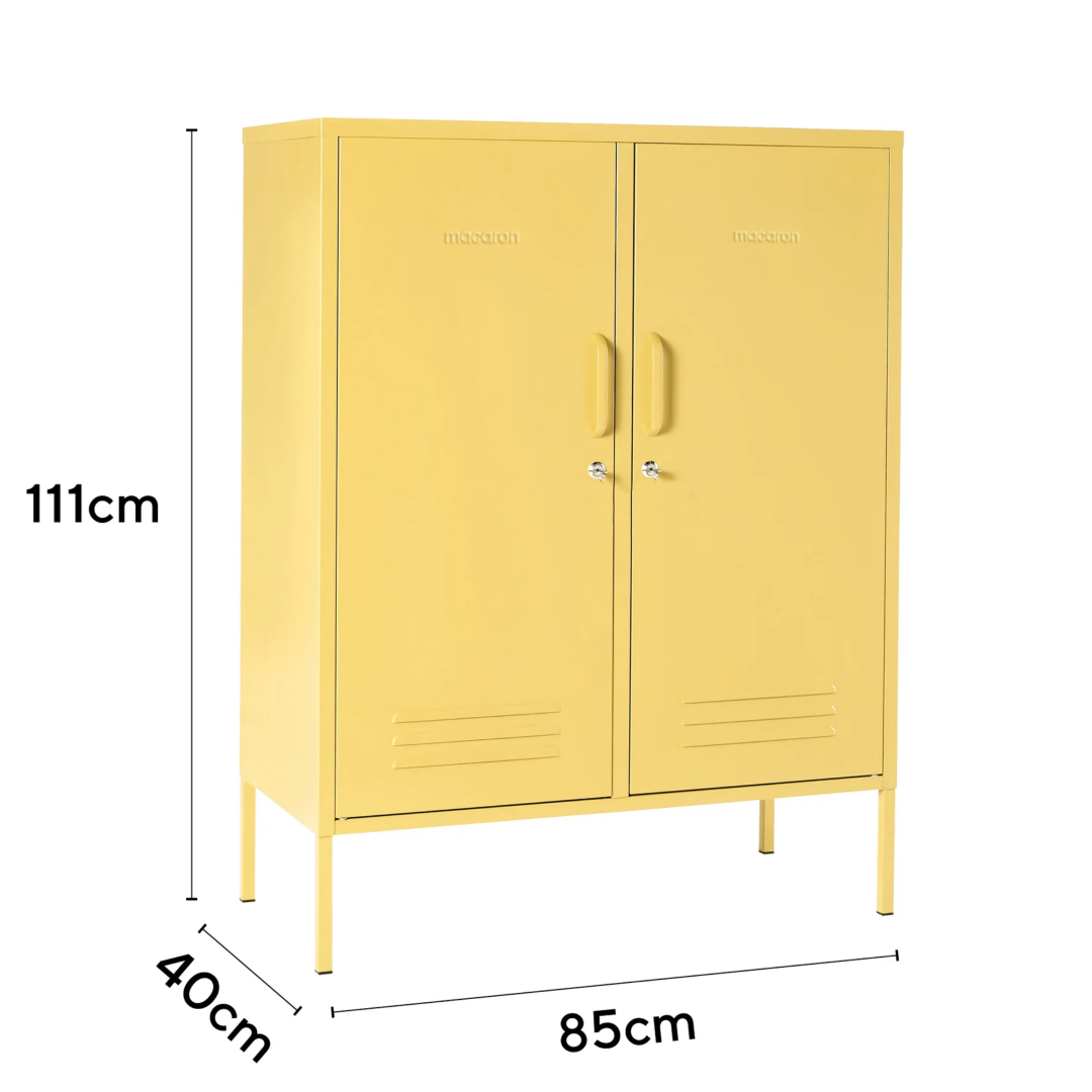 Steel Midi Sideboard Metal Locker Adjustable Shelves Storage Cabinet - Butter Yellow