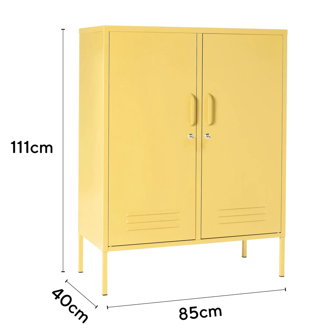 Steel Midi Sideboard Metal Locker Adjustable Shelves Storage Cabinet - Butter Yellow