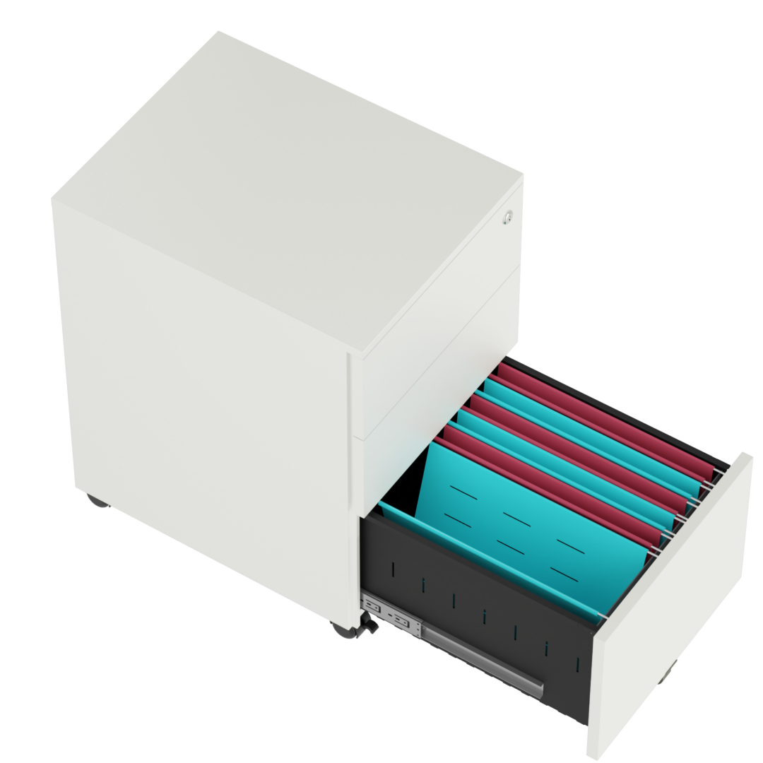 Steel 3 Drawer Lockable Mobile File Cabinets For Office/Home - Side Handle - White