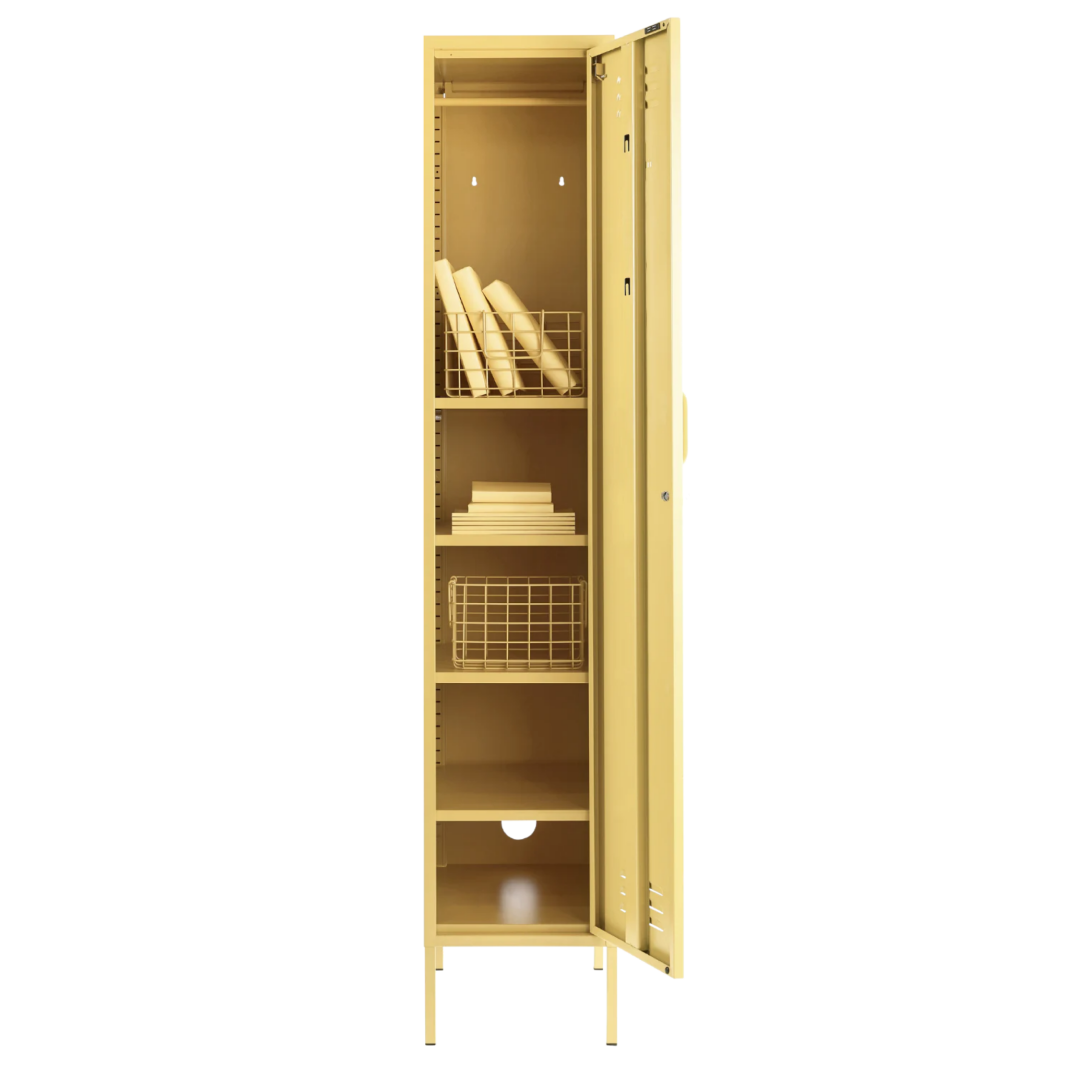 Steel Skinny Wardrobe Metal Locker Adjustable Shelves Storage Cabinet - Butter Yellow